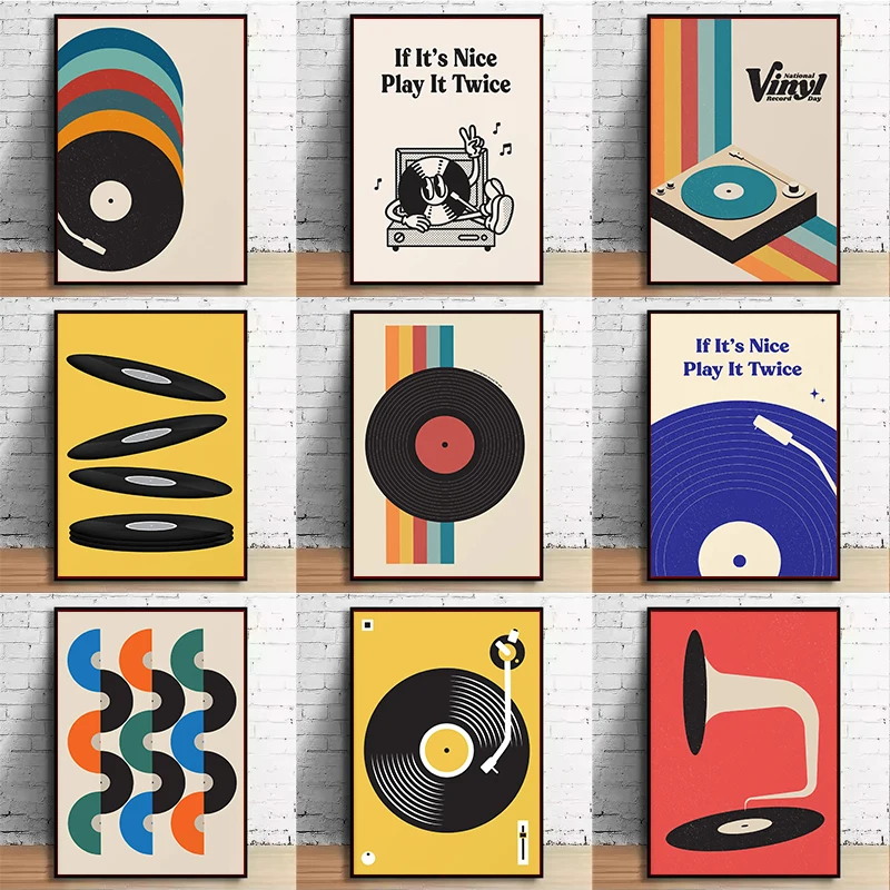 Office Furniture At Home - Mid Century Vinyl Record Canvas Wall